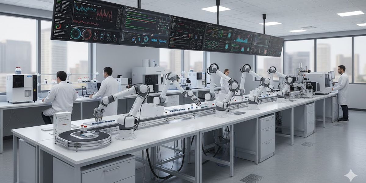 Laboratorio moderno con equipos analíticos automatizados